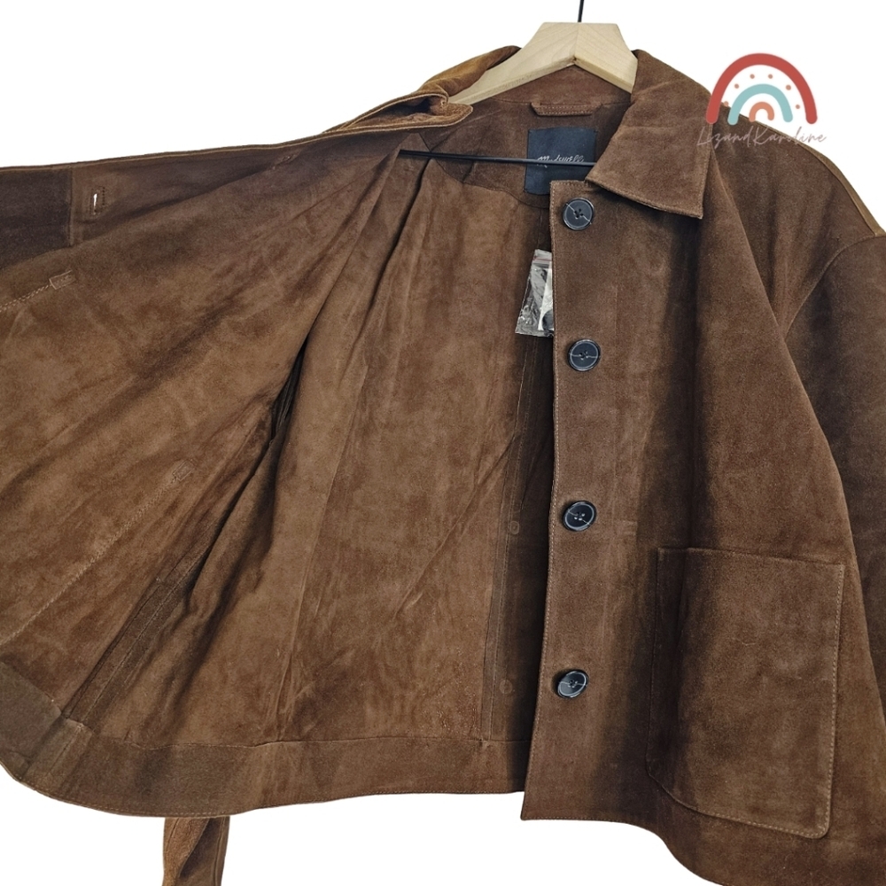 New! Madewell Boxy Crop Jacket in Suede Dark Roast Suede - Picture 12 of 16
